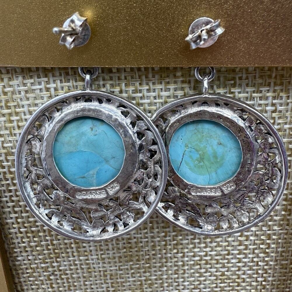 Vintage Barse 925 Sterling Silver Turquoise Post Pierced Dangle Earrings - Picture 5 of 7